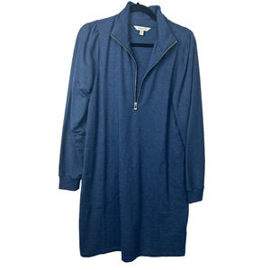 Garnet Hill Blue S Quarter Zip Terry Comfort Dress Pockets Lyocell Blend A14